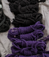 Several shanks of rope lined up